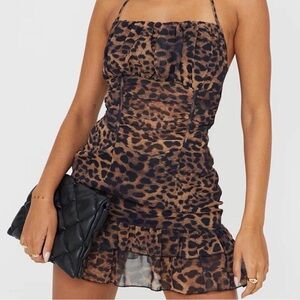 NWT PrettyLittleThing Brown Animal Print Mini Dress